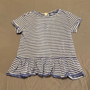 Crewcuts Girls ruffle-back peplum T-shirt - Blue & White Striped - Size 4-5